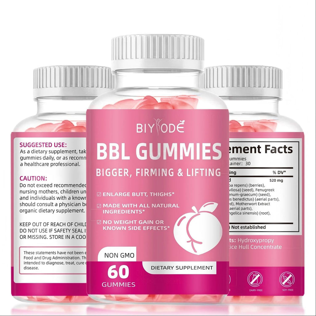 BIYODE BBL GUMMIES ผลิตภัณฑ์เสริมอาหารเพิ่มขนาดสะโพก - ช่วยให้สะโพกใหญ่ขึ้น กระชับขึ้น และยกกระชับ เสริมอาหารเพิ่มขนาดสะโพกจากธรรมชาติ 100% ด้วยไฟโตเอสโตรเจน สมุนไพรปรับสมดุลฮอร์โมน และคอลลาเจน