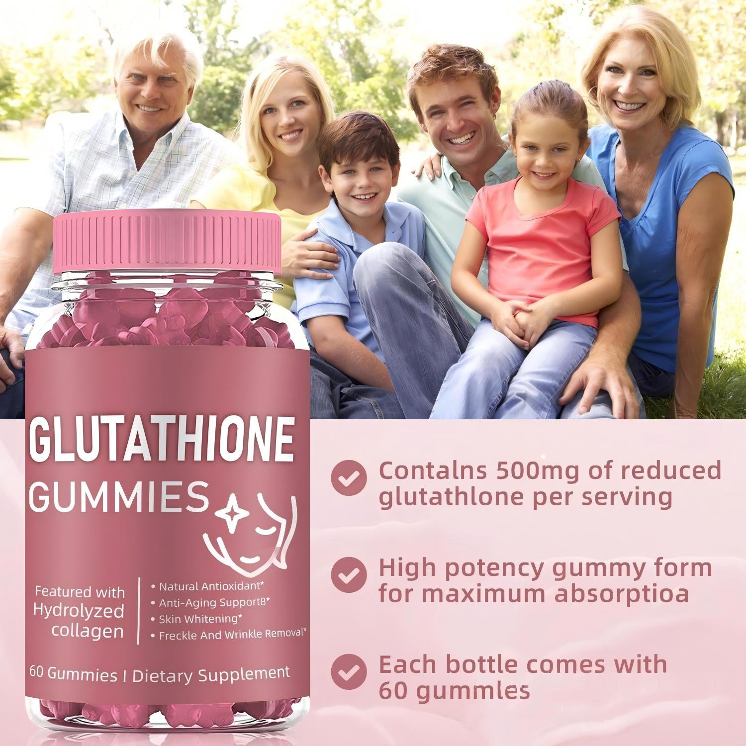 BIYODE กลูตาไธโอนกัมมี่ 500 มก. ผสมคอลลาเจนไฮโดรไลซ์ 60 เม็ด ผลิตภัณฑ์เสริมอาหารเพื่อผิวขาวกระจ่างใสและต่อต้านริ้วรอยประสิทธิภาพสูง สารต้านอนุมูลอิสระจากธรรมชาติ ช่วยลดฝ้า กระ และริ้วรอย ปราศจากน้ำตาล ปราศจากกลูเตน วีแกน 60 เม็ด