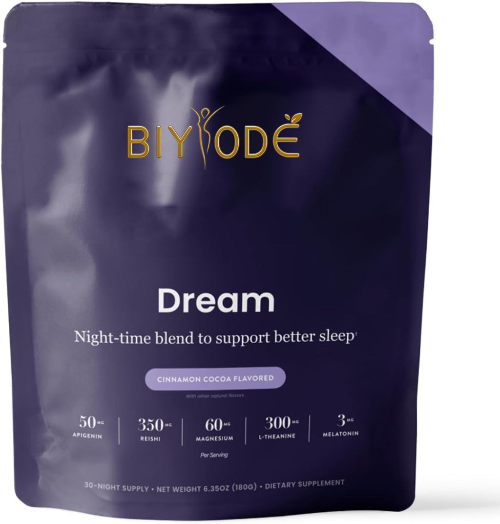ผง Dream Sleep Powder ประกอบด้วย แอล-ธีอะนีน, อะพิเจนิน, เห็ดหลินจือ และแมกนีเซียม ผลิตภัณฑ์ช่วยนอนหลับจากธรรมชาติ ผ่านการทดสอบจากหน่วยงานภายนอก