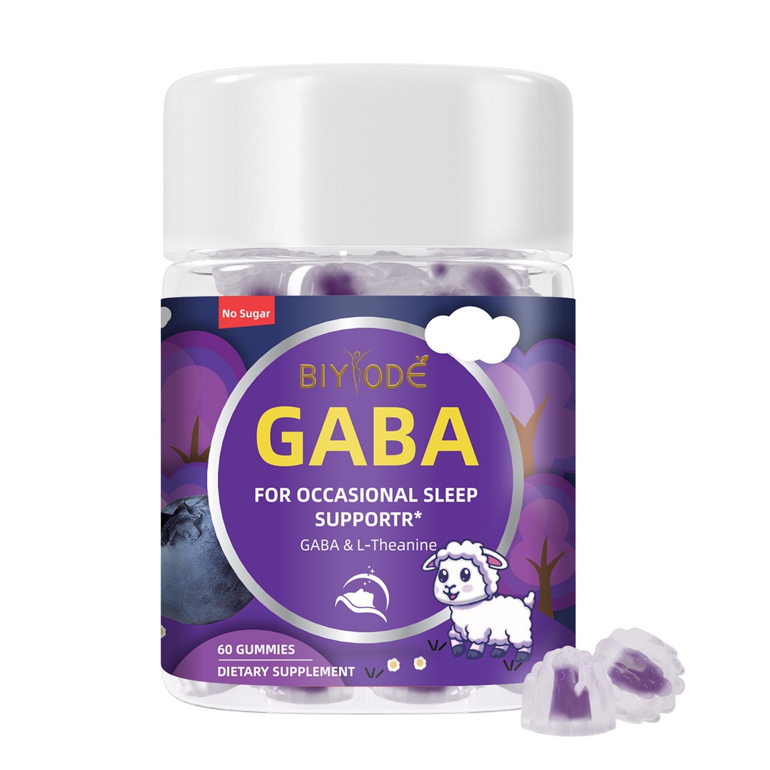 ลูกอมกัมมี่ GABA ช่วยการนอนหลับ ผสมแอล-ธีอะนีน - 60 เม็ด ปราศจากน้ำตาล ปราศจากกลูเตน ผลิตภัณฑ์เสริมอาหารธรรมชาติเพื่อการนอนหลับที่ดีขึ้น ช่วยให้หลับสนิทขึ้น และบรรเทาความเครียด สูตรหมักที่ดูดซึมง่าย