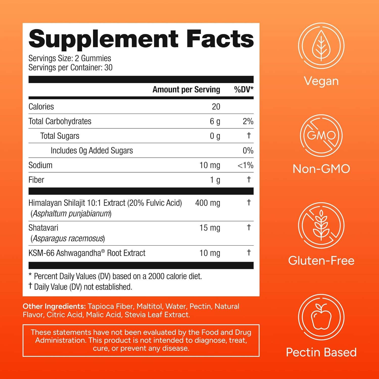 กัมมี่ชิลาจิตจากเทือกเขาหิมาลัย สำหรับผู้ชายและผู้หญิง - ชิลาจิตผสม KSM-66 อัชวาคันธา และชาตาวารี เพื่อเพิ่มพลังงาน ปรับสมดุลฮอร์โมน และลดความเครียด - วีแกน ปราศจากน้ำตาล ไม่ใช่จีเอ็มโอ อะแดปโตเจน - รสชาติคล้ายแบล็กเคอร์แรนท์ - 60 เม็ด