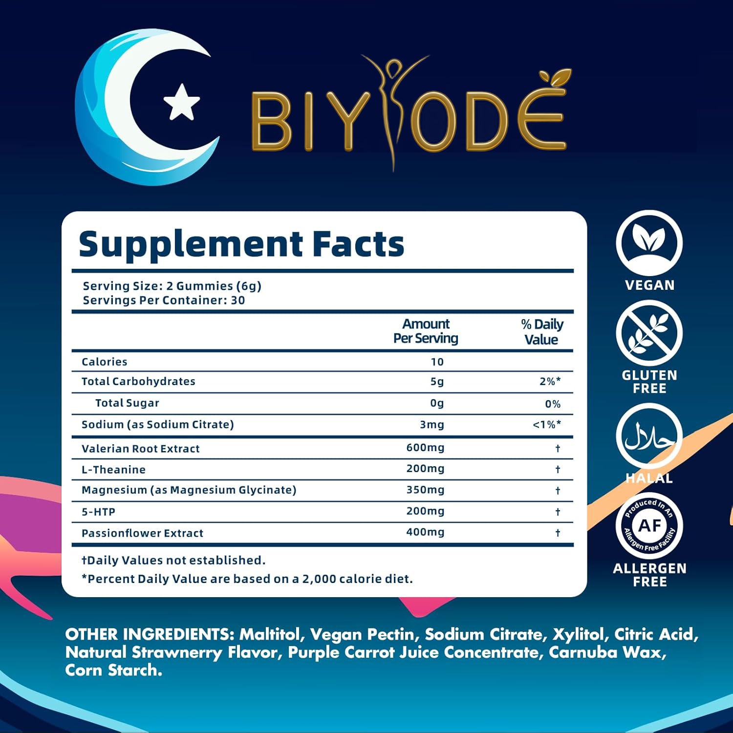 ลูกอมกัมมี่ช่วยนอนหลับจากธรรมชาติ - ผลิตในสหรัฐอเมริกา - มีส่วนผสมของ 5-HTP, แอล-ธีอะนีน, แมกนีเซียม และรากวาเลเรียน - ปราศจากเมลาโทนิน - วีแกน - ฮาลาล - ปราศจากน้ำตาลและกลูเตน - รสสตรอว์เบอร์รีหวาน - 60 เม็ด - 30 หน่วยบริโภค