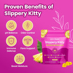 กัมมี่โปรไบโอติกและเพิ่มความชุ่มชื้นสำหรับช่องคลอด รสสับปะรด กัมมี่โปรไบโอติกสำหรับผู้หญิง เพื่อสุขภาพช่องคลอดที่ดี ปรับสมดุลค่า pH ควบคุมกลิ่น เสริมสร้างจุลินทรีย์ที่ดี และเพิ่มความชุ่มชื้น 60 เม็ด