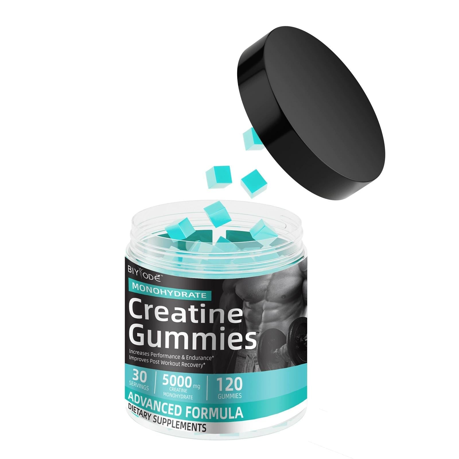 ครีเอทีนโมโนไฮเดรตแบบกัมมี่ - 5000 มก. ต่อหนึ่งหน่วยบริโภค 120 เม็ด (30 หน่วยบริโภค) ผลิตภัณฑ์เสริมอาหารครีเอทีนสำหรับผู้ชายและผู้หญิง ช่วยเพิ่มประสิทธิภาพการออกกำลังกาย ความทนทาน และการฟื้นตัวหลังออกกำลังกาย สูตรขั้นสูง ผลิตภัณฑ์เสริมอาหาร