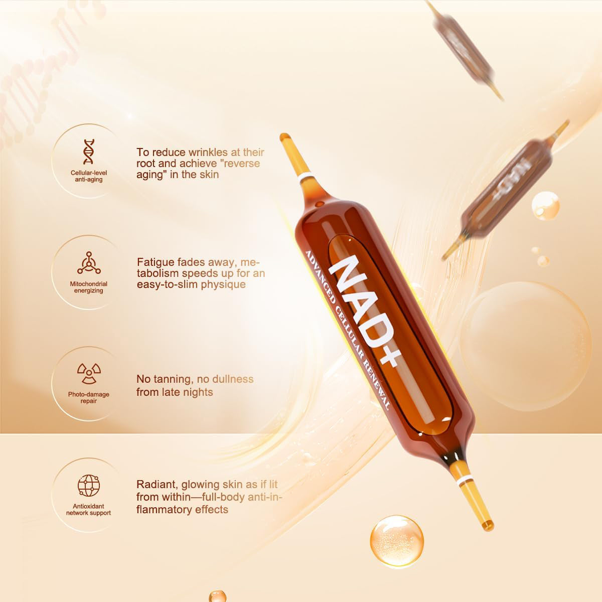 ผลิตภัณฑ์เสริมอาหารชนิดน้ำ NAD+ 1200 มก. ผสมนิโคตินาไมด์ไรโบไซด์, PQQ และสารสกัดจากเมล็ดองุ่น เพื่อเพิ่มพลังชีวิตของเซลล์ กระตุ้นการเผาผลาญพลังงาน และต้านอนุมูลอิสระ – 10 ขวด