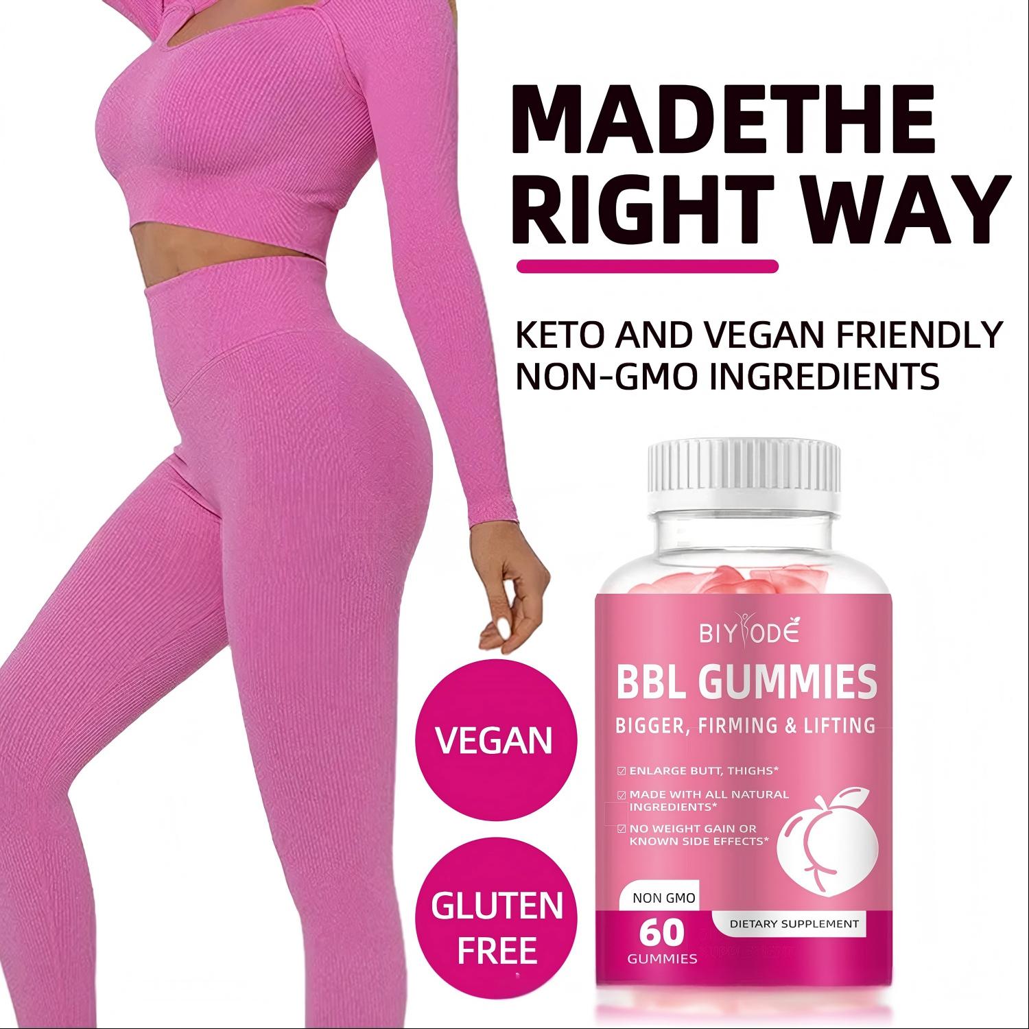 BIYODE BBL GUMMIES ผลิตภัณฑ์เสริมอาหารเพิ่มขนาดสะโพก - ช่วยให้สะโพกใหญ่ขึ้น กระชับขึ้น และยกกระชับ เสริมอาหารเพิ่มขนาดสะโพกจากธรรมชาติ 100% ด้วยไฟโตเอสโตรเจน สมุนไพรปรับสมดุลฮอร์โมน และคอลลาเจน