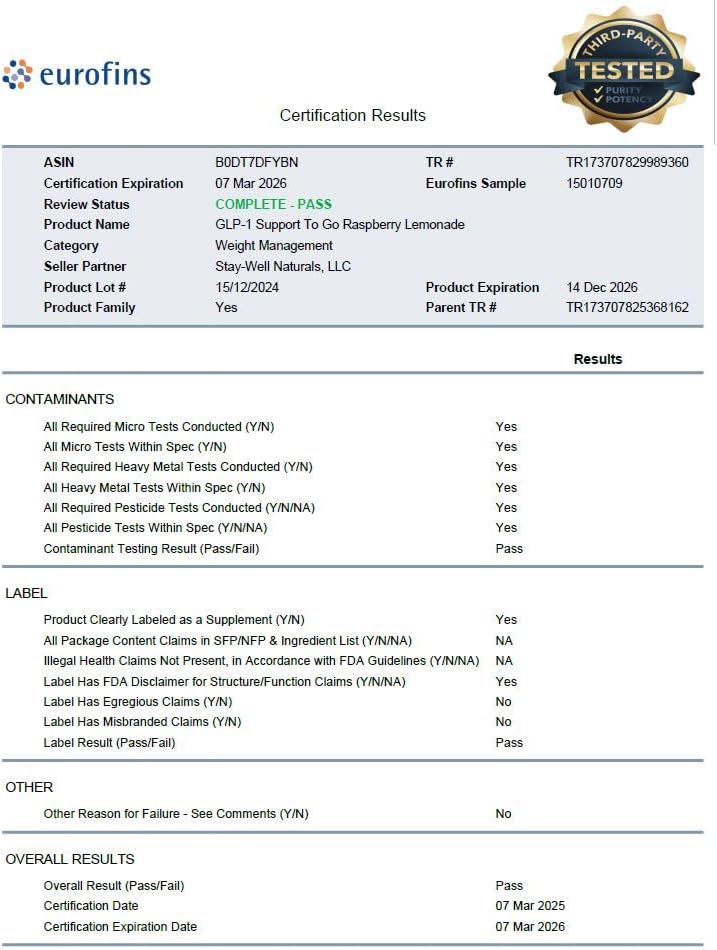 อาหารเสริม GLP-1 | กระตุ้นการผลิต GLP-1 ตามธรรมชาติ | เครื่องดื่มเสริม GLP-1 ช่วยควบคุมความอยากอาหารและลดความอยากกิน | รสชาติเยี่ยม ช่วยกระตุ้นการเผาผลาญ - สารสกัดจากเยอร์บามาเต, การ์ซีเนียแคมโบเจีย, เบอร์เบอรีน